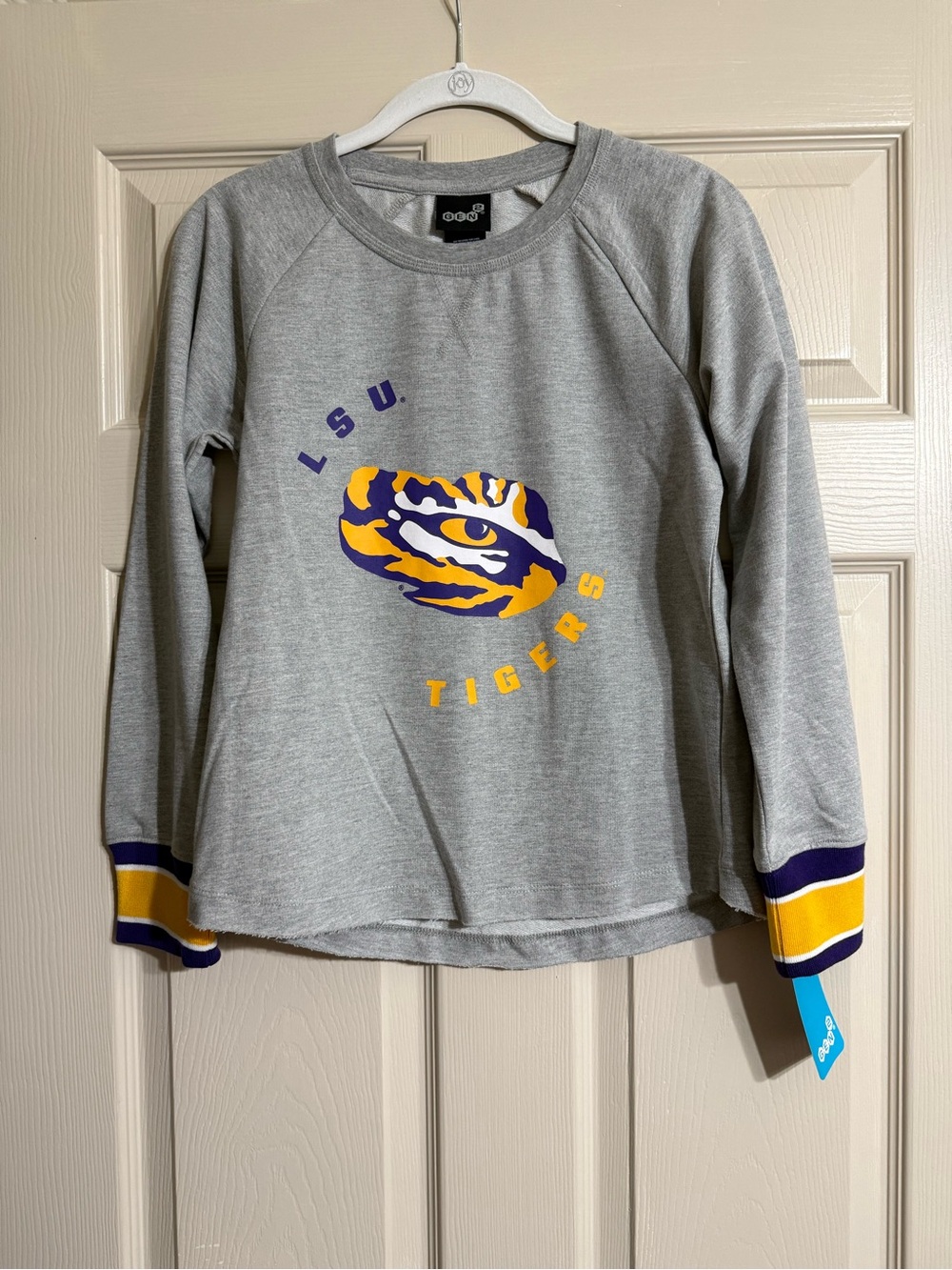 LSU Tigers, Girls HOF Crop Raw Edge Crew Sweatshirt - Purple Accents